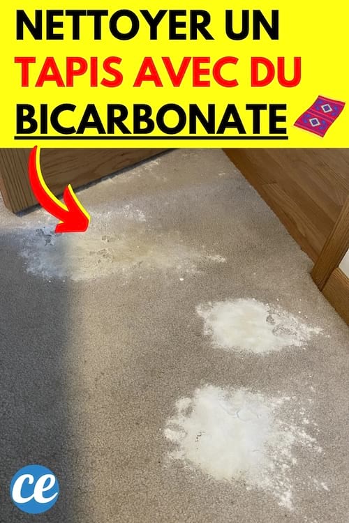 Une tapis sale avec du bicarbonate de soude dessus pour le nettoyer