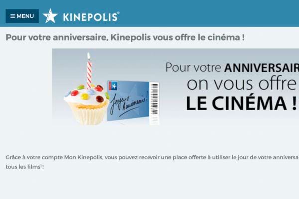 Cupcake et billet Kinépolis, offre d'anniversaire.