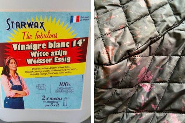 Étiquette d'une bouteille de vinaigre blanc.