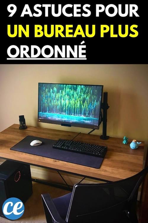 Un bureau en marbre marron bien rangé