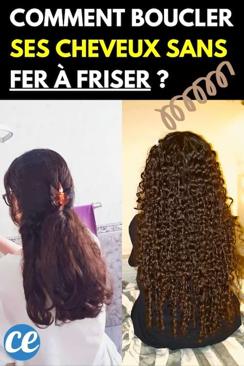 L'avant après des cheveux d'une femme brune bouclés