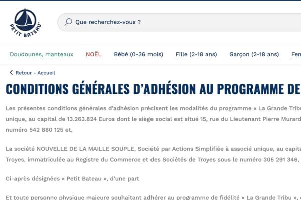 Page conditions Petit Bateau.