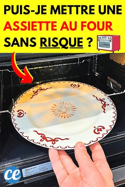 Une main qui met une assiette blanche en porcelaine dans un four 