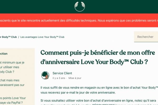 Offre d'anniversaire The Body Shop.