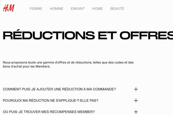 Page H&M sur réductions et offres.