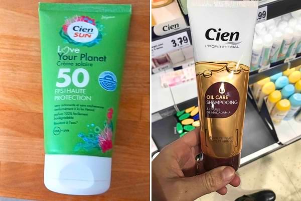 une crème solaire cien et un shampoing. Lidl