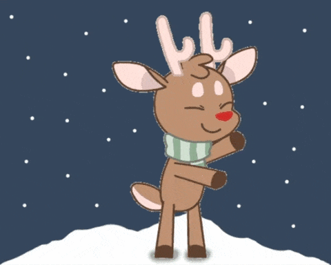 Un renne qui danse avec des flocons de neige
