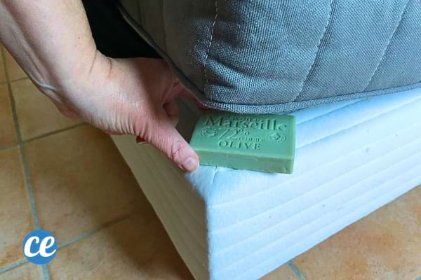 Un savon de marseille vert placé sous le matelas pour soigner crampes