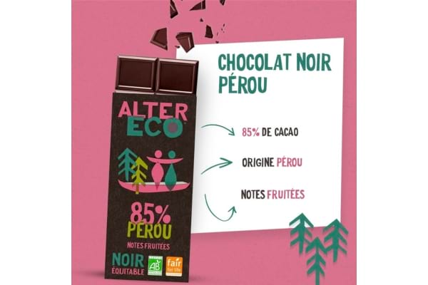 Une tablette de chocolat noir 85% bio alter eco