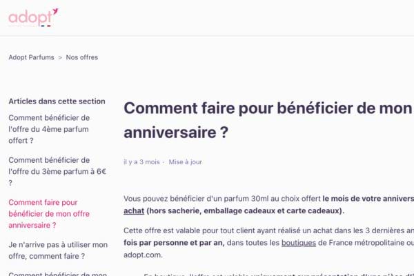Texte offre d'anniversaire chez Adopt'.