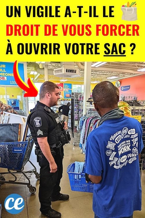 Un vigile qui demande à ouvrir le sac d'une personne dans un supermarché