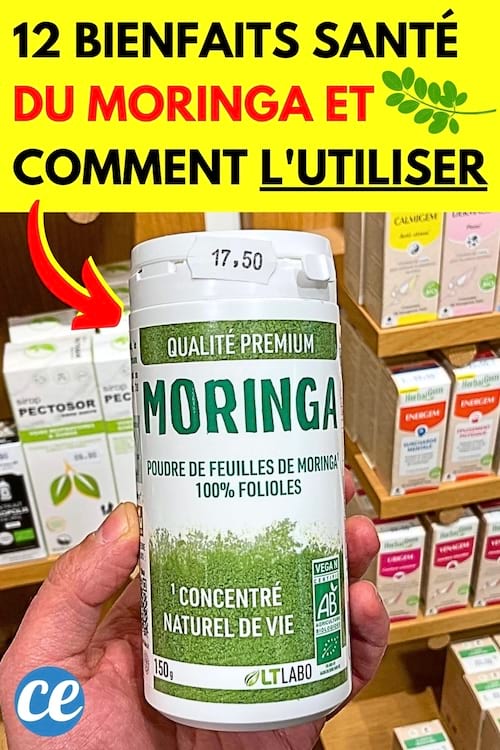 Une boîte de poudre de feuille de Moringa acheté dans un magasin
