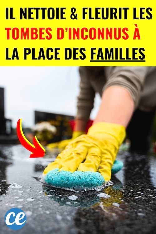 Un homme qui nettoie les tombes d'inconnues