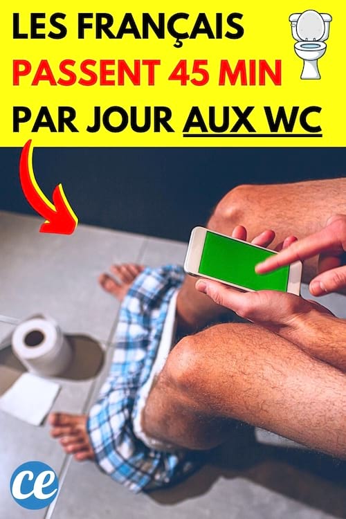 Une personne aux toilettes qui y passent beaucoup de temps avec son téléphone