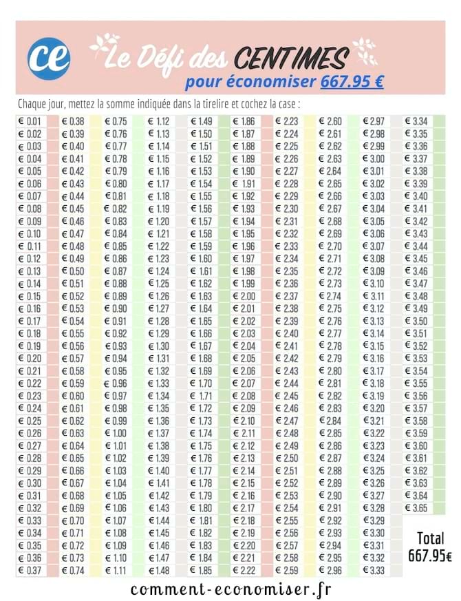tracker pour le défi des centimes