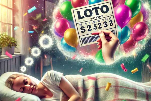 Femme dormant, rêve d'un ticket de loto gagnant