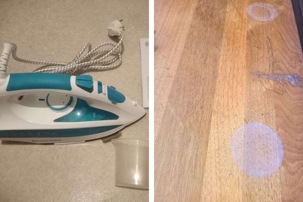 Fer à repasser, bois clair.