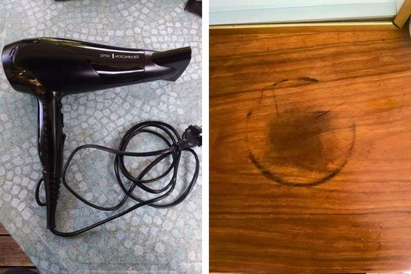 Sèche-cheveux, bois avec tache.