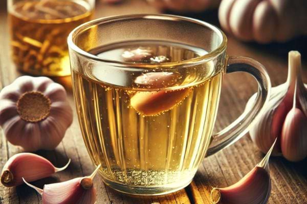Tasse avec infusion à l'ail.