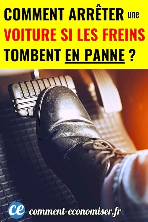 Un pied qui appuie sur le frein de la voiture car ils ne marchent plus