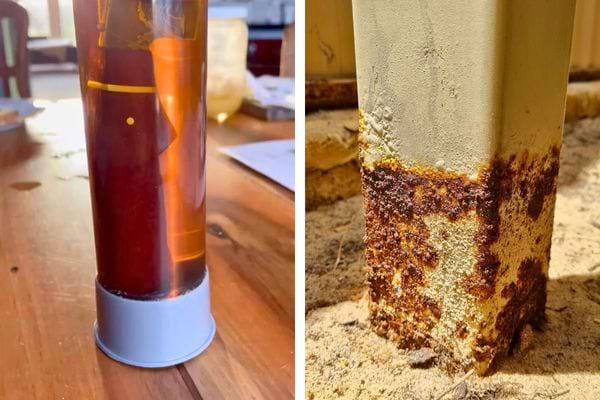 Bouteille d'huile de lin rougeoyante.