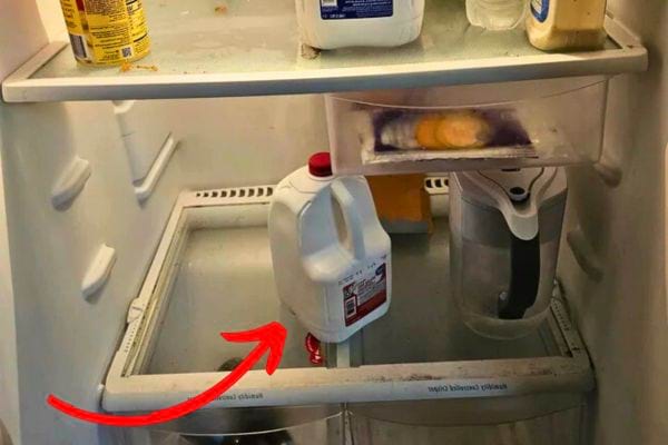 Frigo peu rempli, lait en porte.