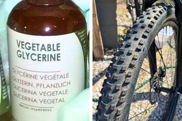 Bouteille de glycérine végétale sur vélo.