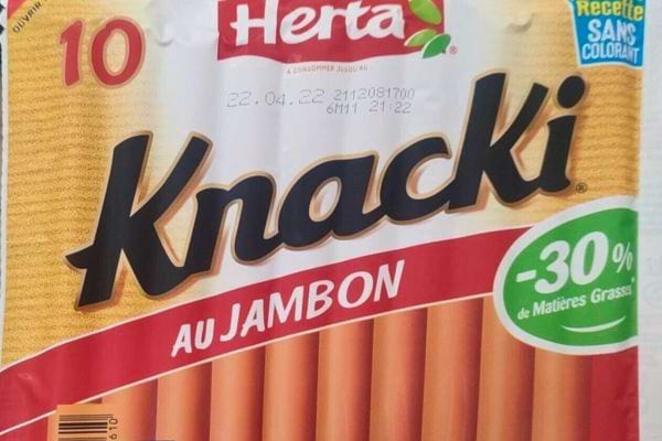 Emballage de saucisses Knacki au jambon avec -30% de matières grasses.