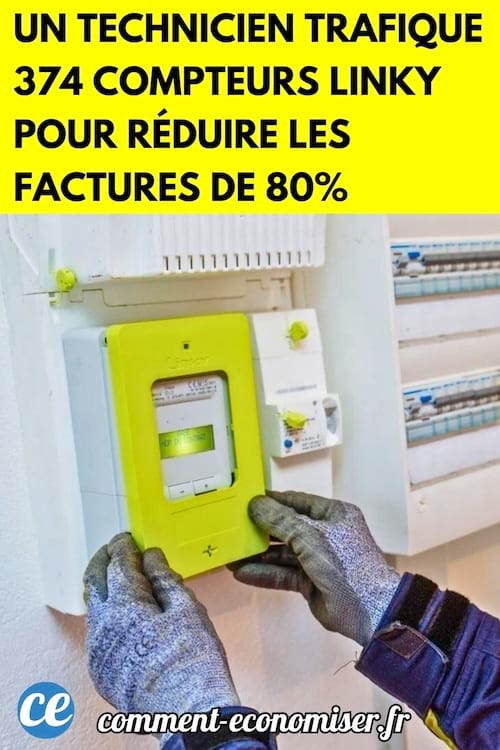 Un technicien touchant un compteur linky vert 
