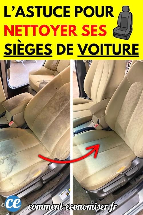 Avant/après du nettoyage d’un siège de voiture en tissu beige : à gauche, le siège est sale et taché, à droite, il est propre.