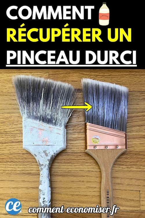 Deux pinceaux posés sur un sol en bois : l’un sale et rigide à gauche, l’autre propre et souple à droite.