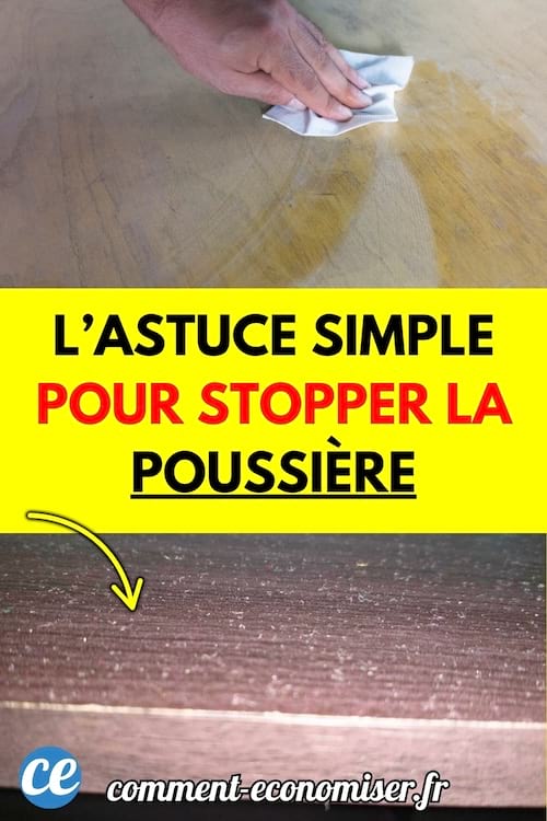 Une main en train de nettoyer une surface en bois avec un chiffon blanc et une autre surface recouverte de poussière.