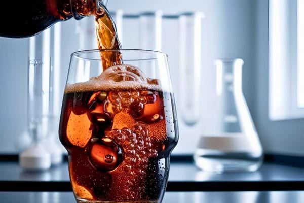 Bière versée dans un verre avec un fond de laboratoire.