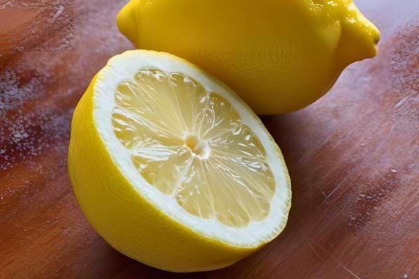 Un citron coupé en deux sur une planche à découper.