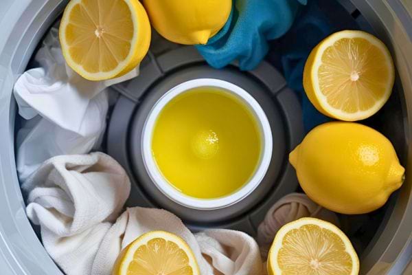 Citrons et lingettes dans un tambour de machine à laver