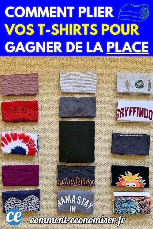  Plusieurs t-shirts pliés de manière compacte.