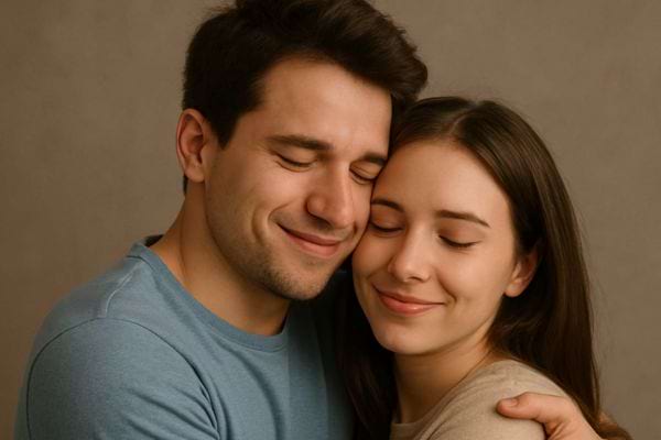 Couple enlacé avec tendresse.