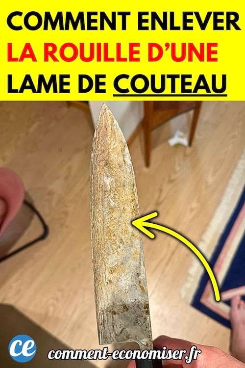 Une lame de couteau couverte de rouille, tenue à la main.