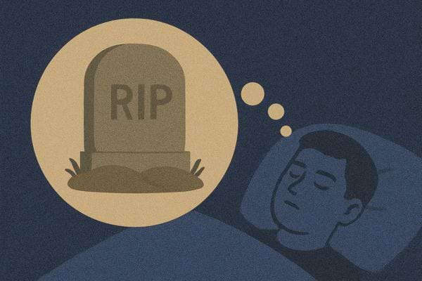 Rêve d’une tombe marquée « RIP ».