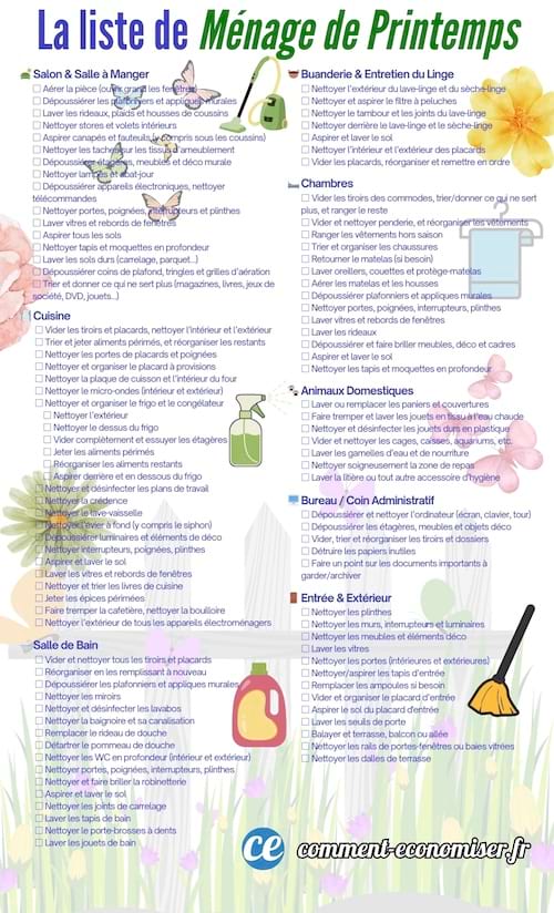 La liste de ménage de printemps à imprimer gratuitement