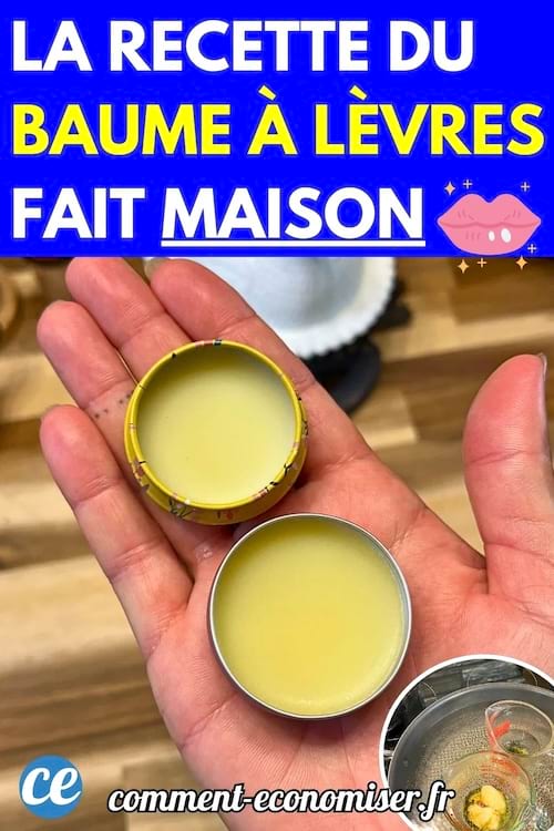  Deux petits pots jaune de baume à lèvres fait maison tenus dans une main. 