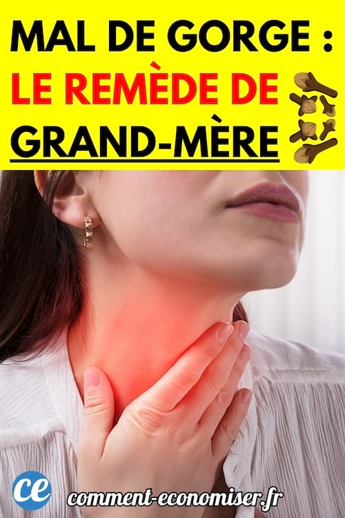 Femme posant la main sur sa gorge, avec une zone rouge indiquant une douleur.