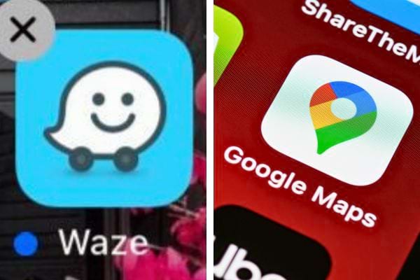 Icônes des applis Waze et Google Maps côte à côte.