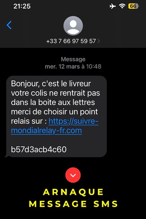 Un message arnaque de livreur qui a déposé un colis dans la boîte aux lettres