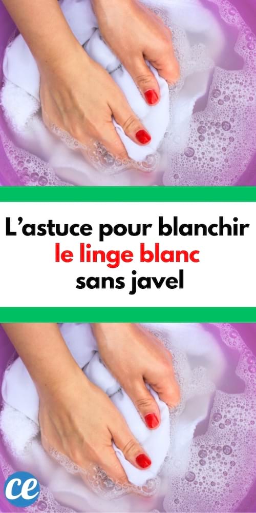 Deux images d’une personne frottant un vêtement blanc à la main dans une bassine d’eau savonneuse rose, avec les ongles vernis en rouge.