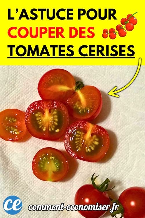 Quelques tomates cerises coupées en deux posées sur un essuie-tout blanc.