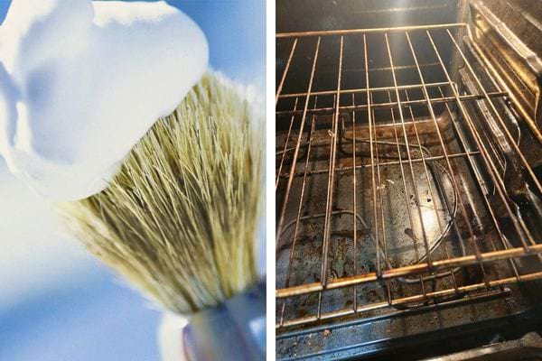Mousse sur brosse, prête à nettoyer un four encrassé.