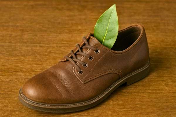 Une feuille de laurier est placée dans une chaussure marron.