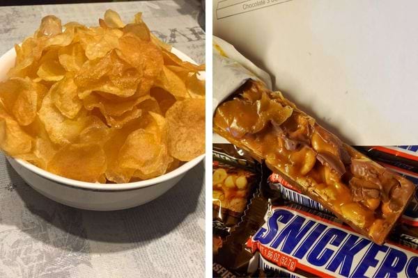 Chips et barre chocolatée.