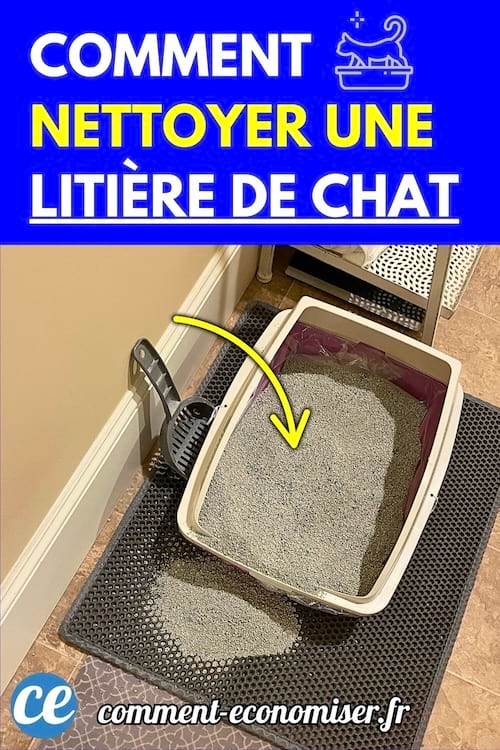 Bac à litière pour chat rempli de sable, posé sur un tapis noir.